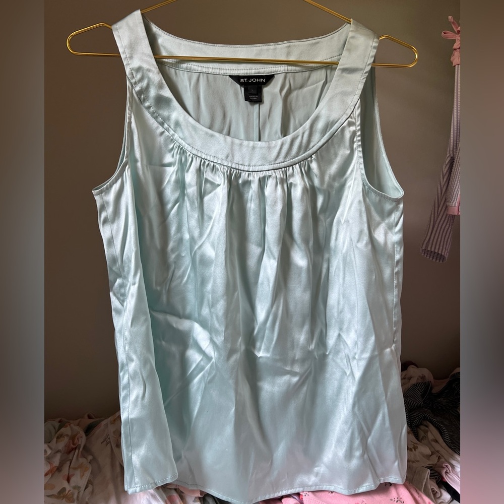 Elegant Turquoise Silk St. John Blouse